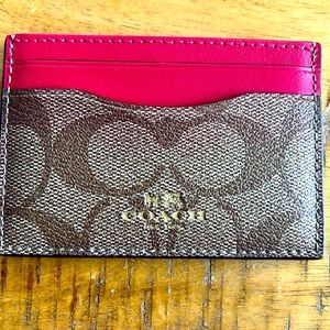 Coach leather pink and monogram card holder